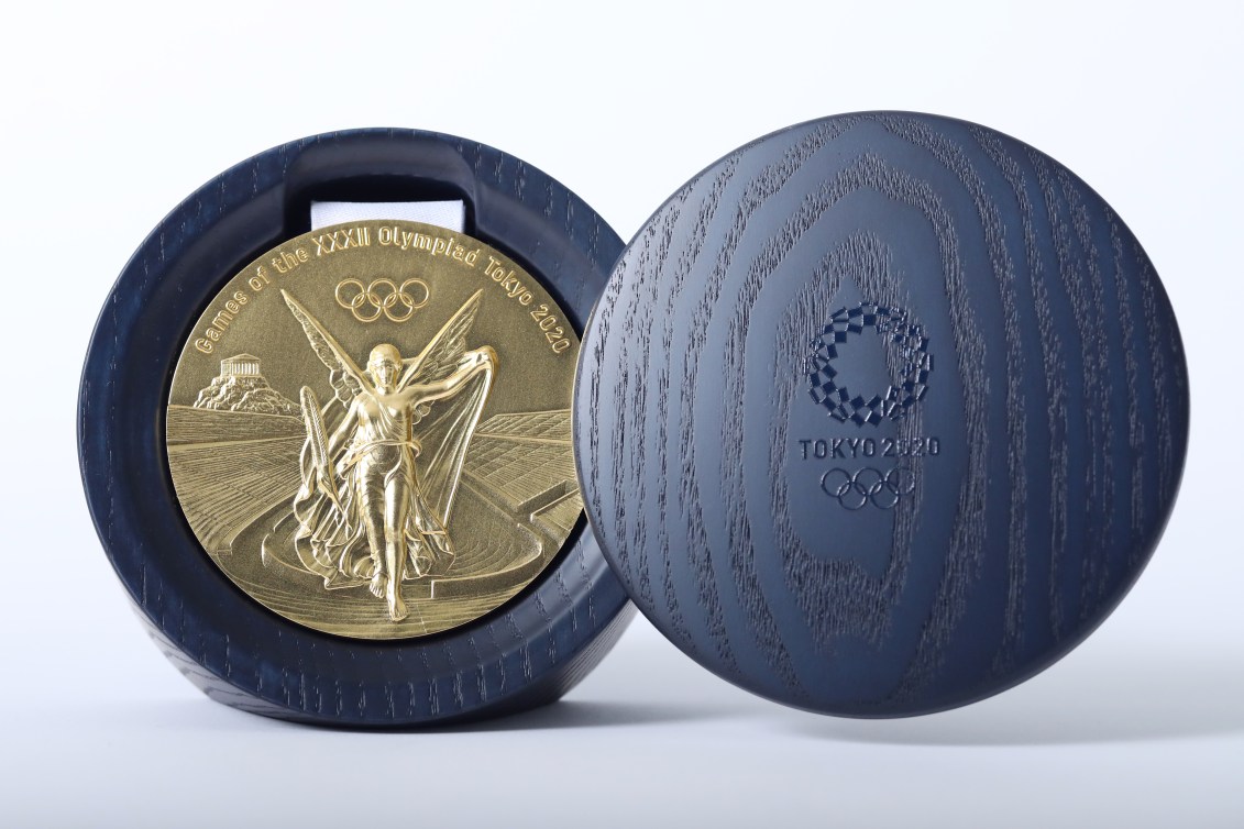 Tokyo 2020 gold medal in case.