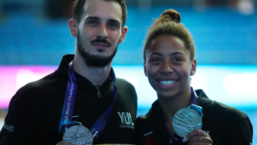 Jennifer Abel and Francois Imbeau-Dulac at the 2019 FINA World Championships.