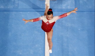 Brooklyn Moors of Canada competes in the during artistic gymnastics