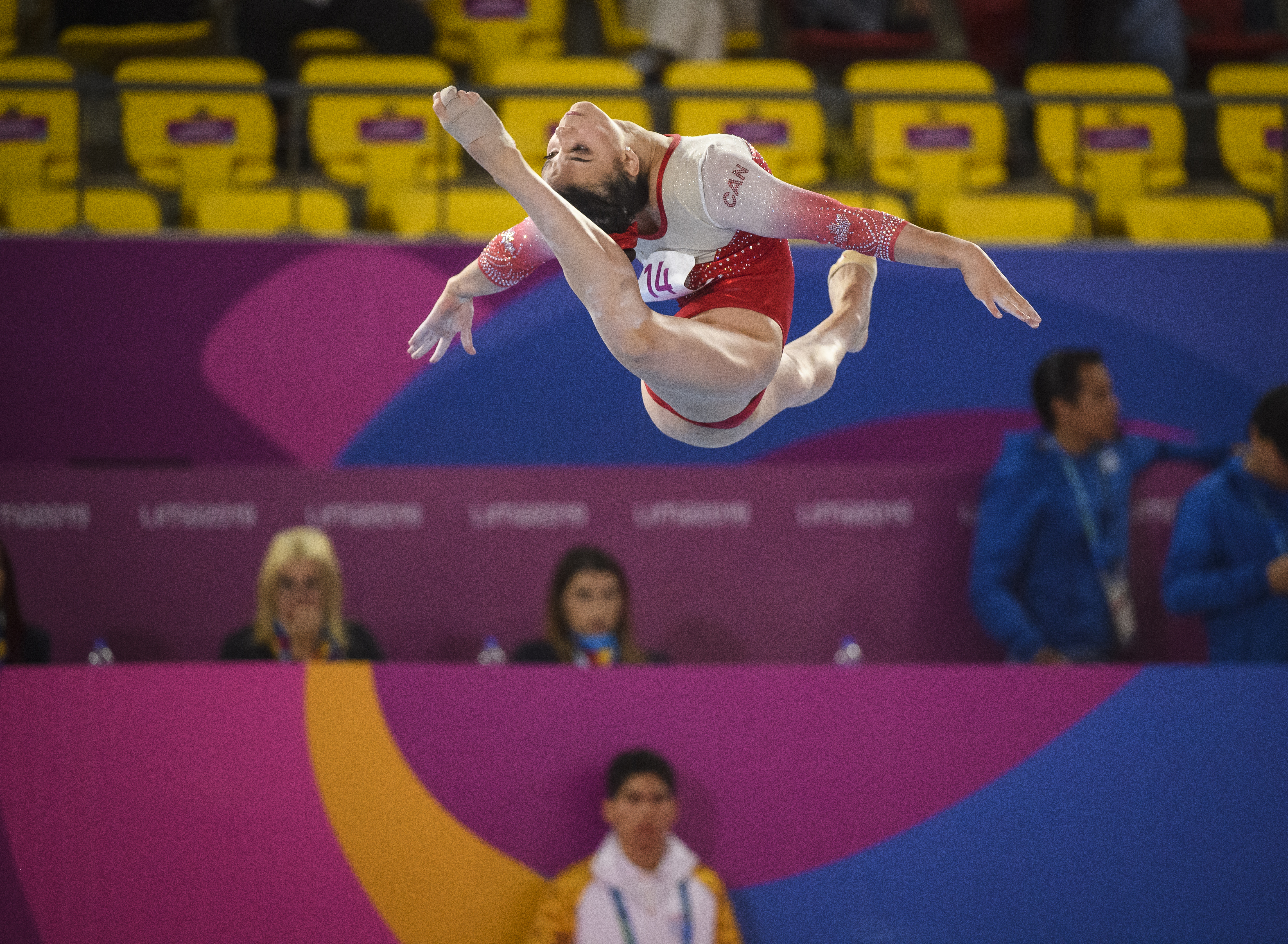 Brooklyn Moors of Canada competes in artistic gymnastics