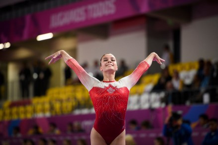 Brooklyn Moors of Canada competes in artistic gymnastic