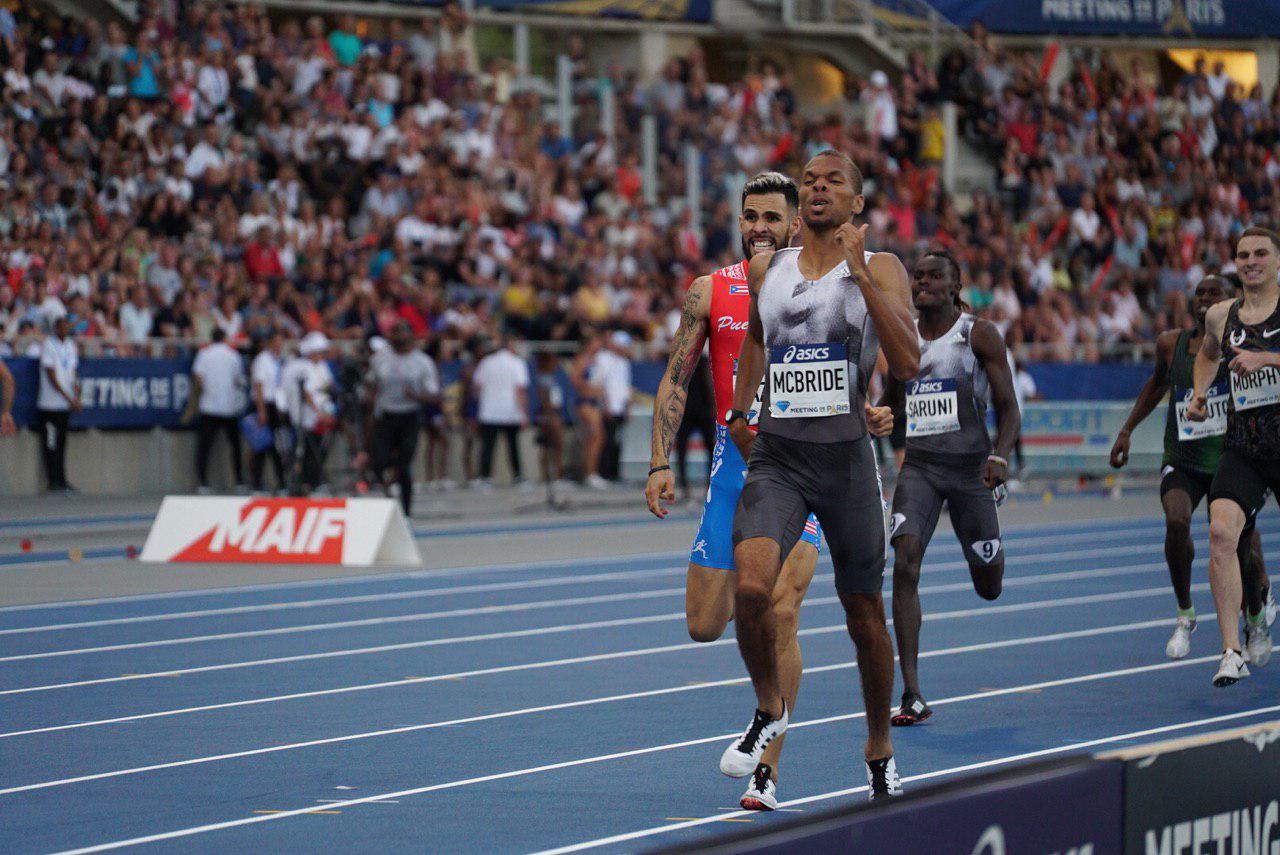 Brandon McBride competes in the men’s 800m race at the Paris Diamond League on August 24, 2019.