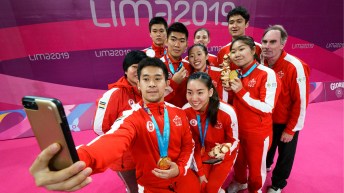 Canadian athletes take a group selfie
