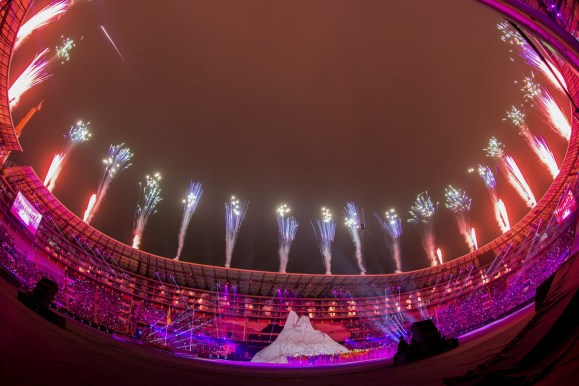 fireworks above a large stadium