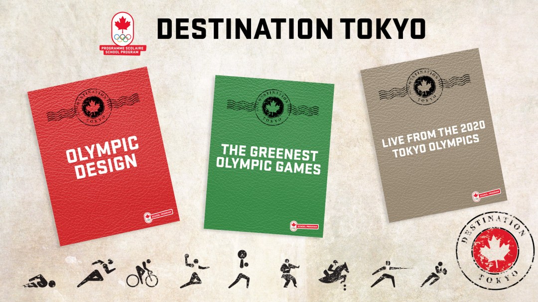 Image of three classroom resources that look like passports with pictograms and a stamp that says Destination Tokyo