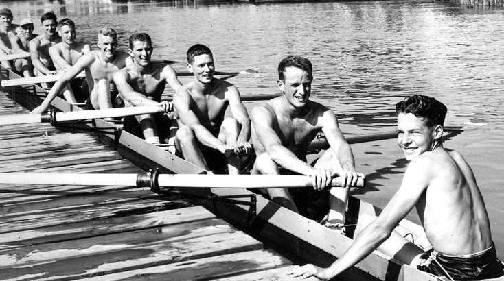 Herman Zloklikouits, third from left, with the 1954 gold medal winning eights team