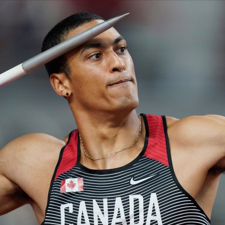 Pierce Lepage Pierce LePage looks focused as he's about to throw in the men's decathlon javelin in Doha.