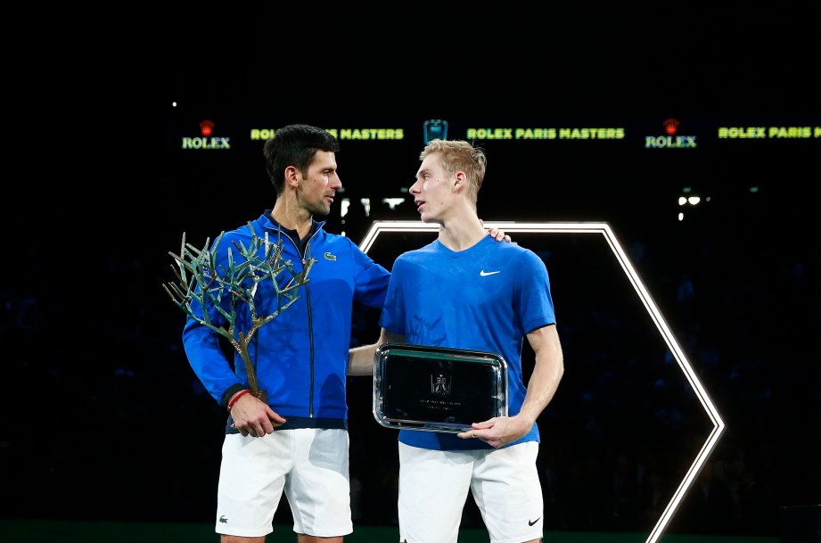 Novak Djokovic, left, poses with Denis Shapovalov