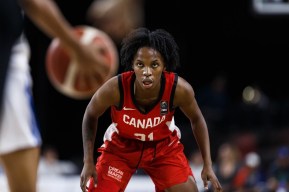 Team Canada defeats the Dominican Republic at the FIBA women's Olympic pre-qualifier tournament in Edmonton, November 17th, 2019 (Photo credit: FIBA)