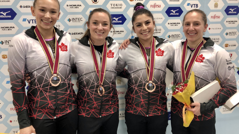 Team Canada's women's trampoline team wins bronze at the FIG World Championships in Tokyo, Japan