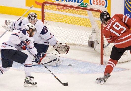 Team Canada's John Tavares fires the puck