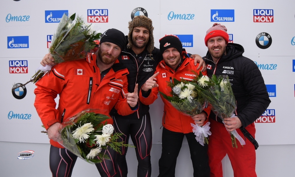 Team Justin Kripps wins second 4-man bobsleigh victory of the weekend at IBSF World Cup in Lake Placid on Sunday December 15th, 2019. (Photo from IBSF)