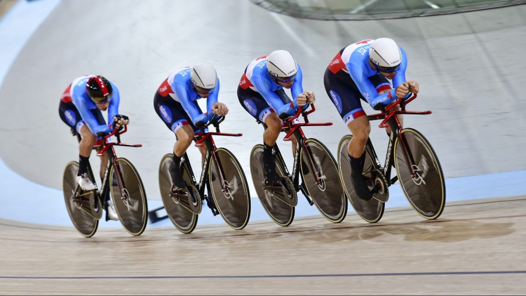 Canada's men's team pursuit racing in track cycling