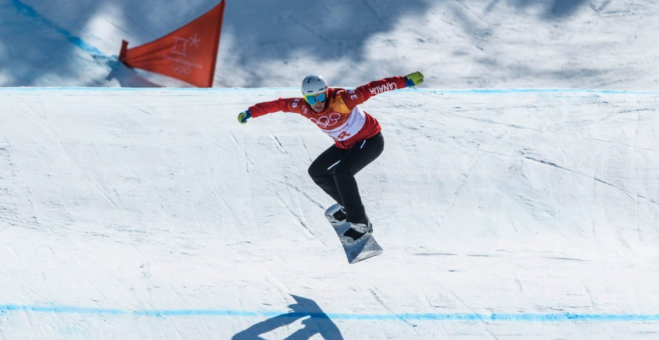 Eliot Grondin competes in action during the Snowboard Men's SBX at PyeongChang 2018 Olympics on February 15.