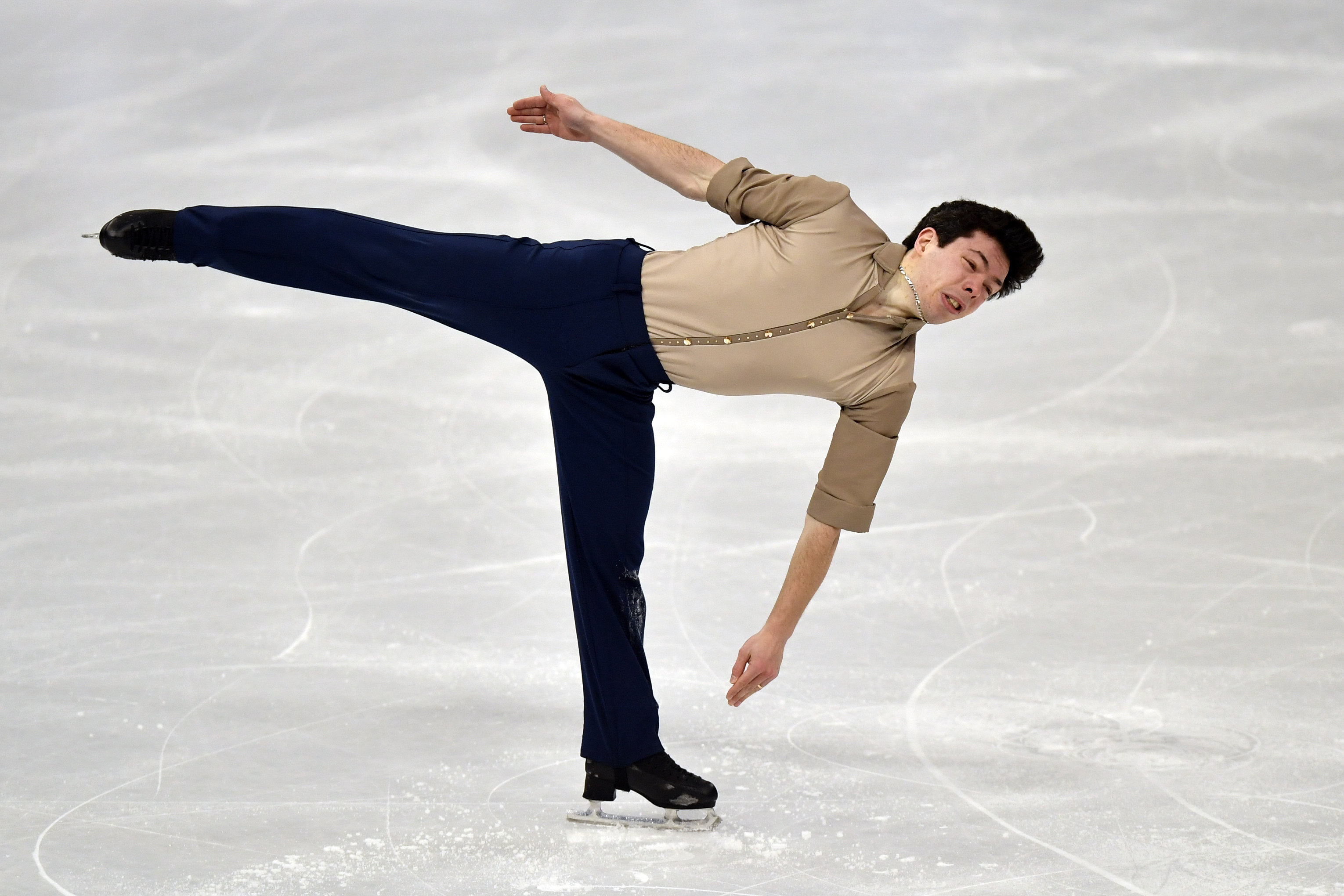 Keegan Messing of Canada performs during the Men Short Program at the Figure Skating World Championships in Stockholm, Sweden, Thursday, March 25, 2021.