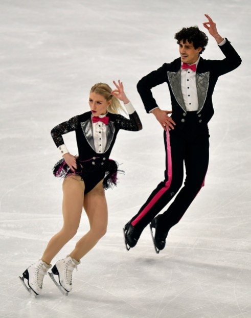 Sweden Figure Skating Worlds Piper Gilles and Paul Poirier of Canada perform during the Ice Dance - Rhythm Dance at the Figure Skating World Championships in Stockholm, Sweden, Friday, March 26, 2021.