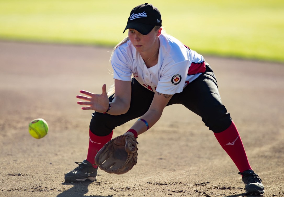 Emma Entzminger fields the ball in infield