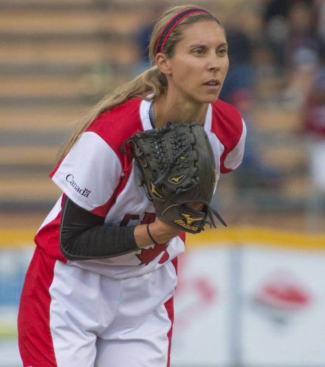 Lauren Regular prepares to pitch a ball