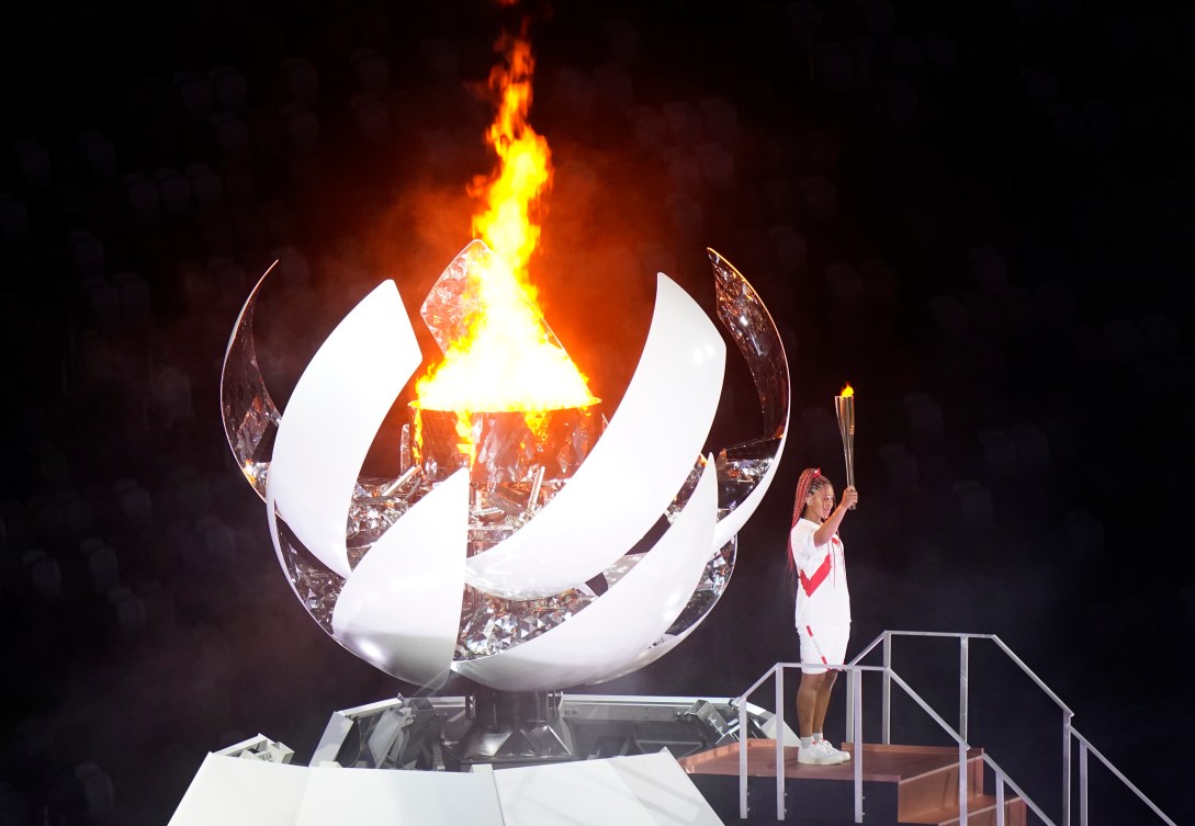 The Olympic cauldron is lit by Naomi Osaka.
