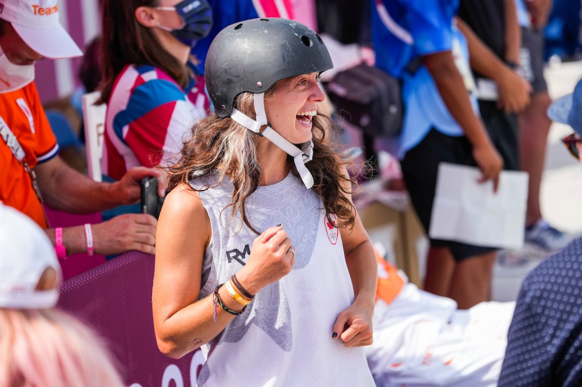 Annie Guglia laughs as she waits to compete