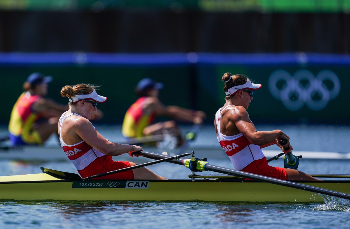 Women's rowing pair in a race 