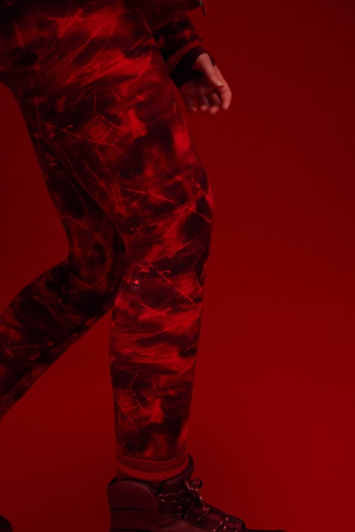 Close up of red printed pants