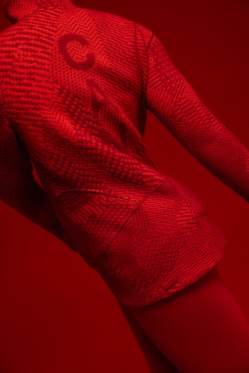 Close up of knit pattern in a red sweater