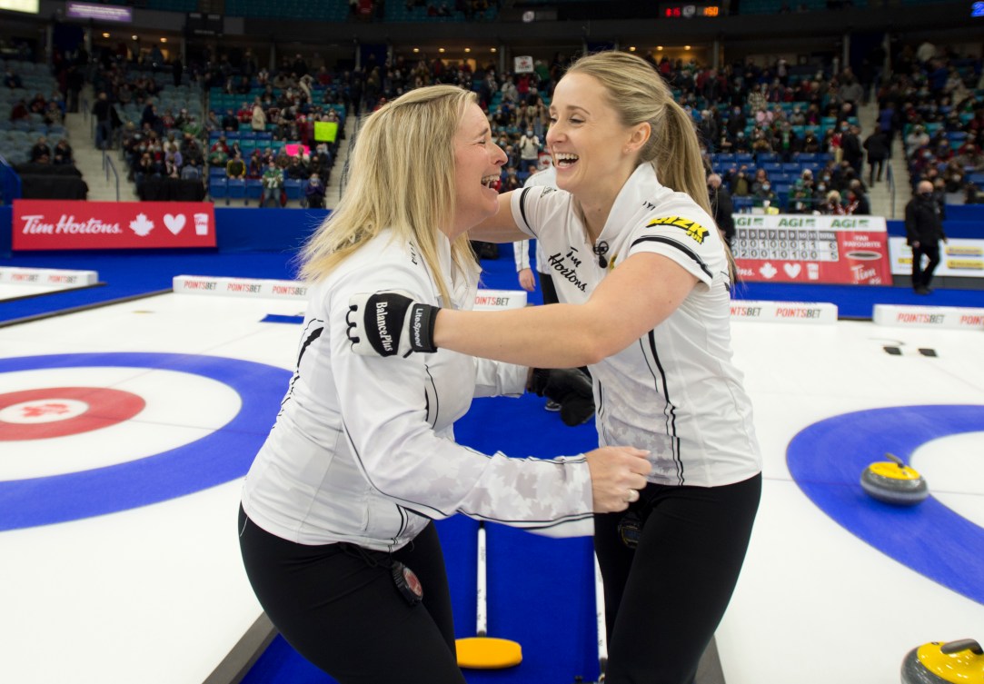 Jennifer Jones hugs Jocelyn Peterman