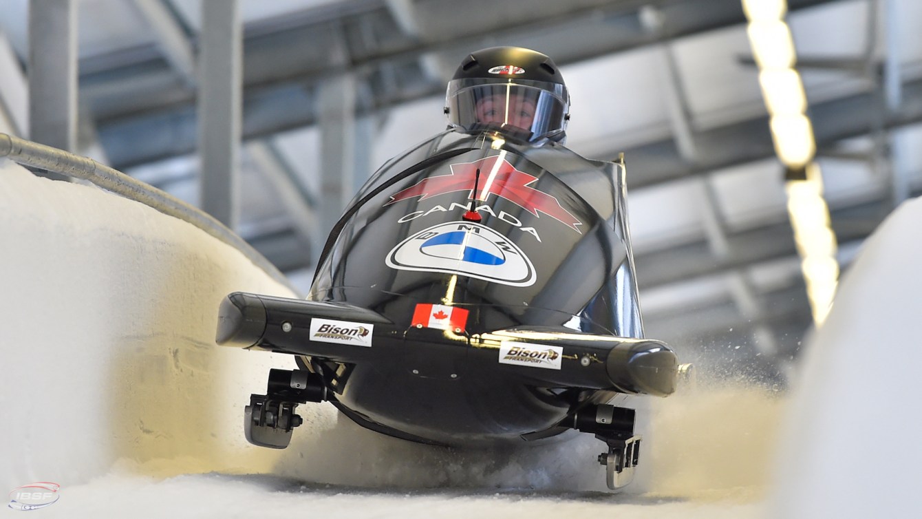 Christine de Bruin wins the Women's Monobob World Series race at the BMW IBSF World Cup in Sigulda (LAT) on January 1, 2022. Photo by: IBSF / Viesturs Lacis