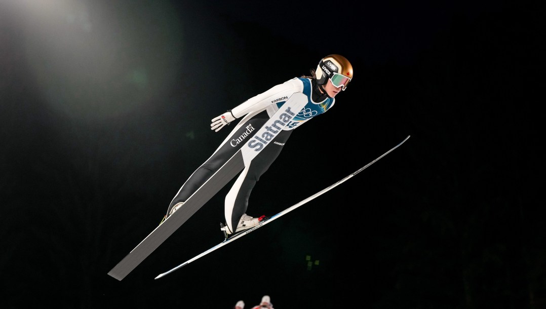 Abigail Strate competes in ski jumping.