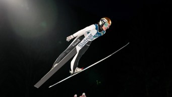 Abigail Strate competes in ski jumping.