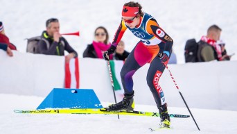 Katherine Stewart-Jones competes in cross-country skiing.
