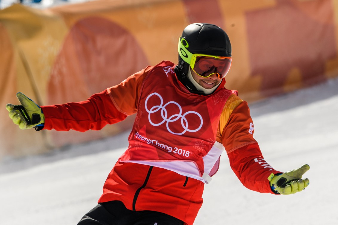 Kevin Hill in action during the Snowboard - Men's SBX at the Phoenix Snow Park on February 15, 2018 in Pyeongchang-gun, South Korea.