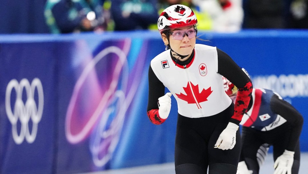 Courtney Sarault competes in short track speed skating.