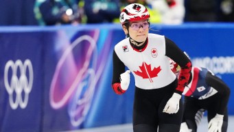 Courtney Sarault competes in short track speed skating.