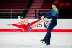 Marjorie Lajoie and Zachary Lagha perform a stationary dance lift