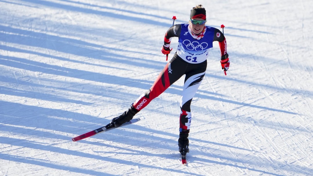 Laura Leclair skate skis in a cross country race
