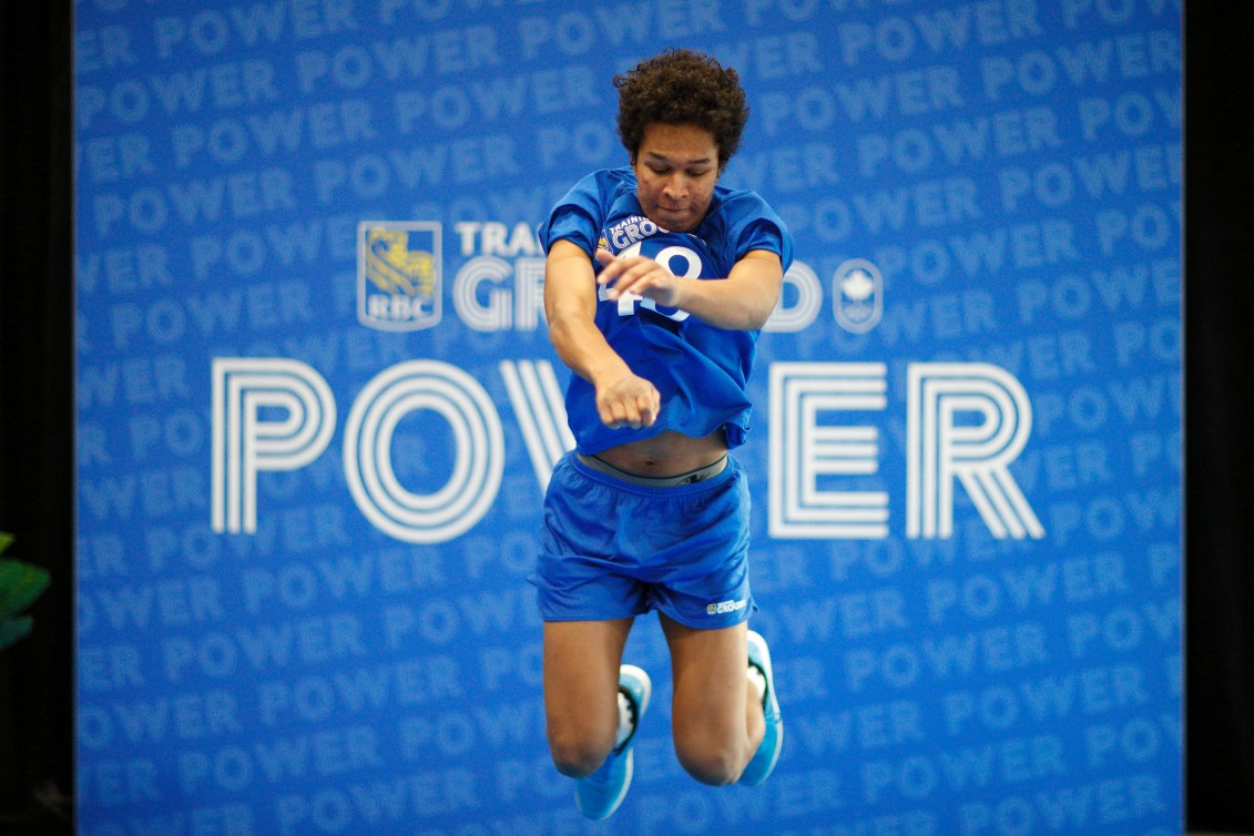 Bon Lowe (athlete) doing long jump at RBC Training Ground