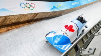 Canadian two-man bobsled travels down a track