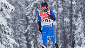 Remi Droley competes in a cross country skiing race