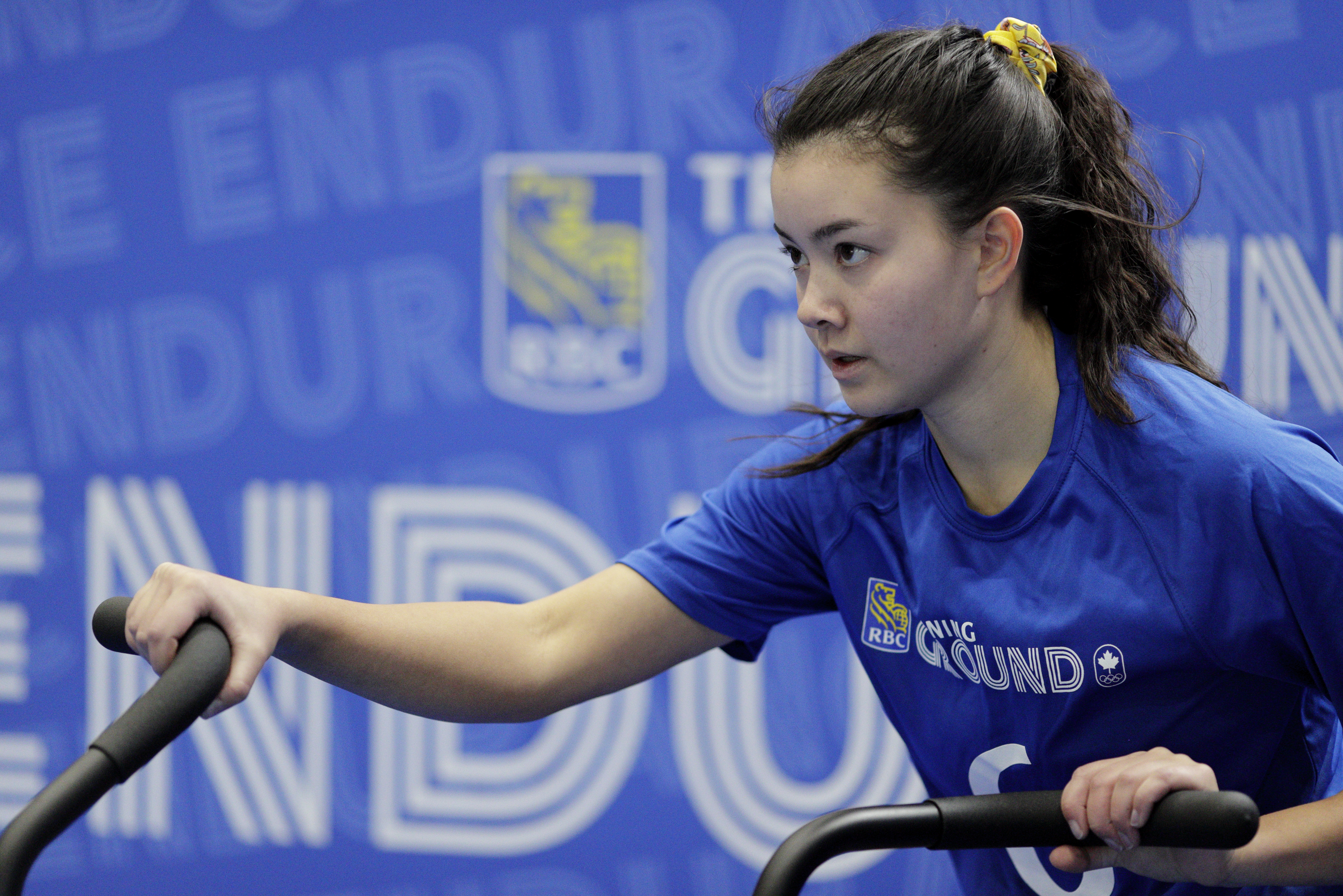 Erin Watchman (athlete) on assault bike testing at RBC Training Ground