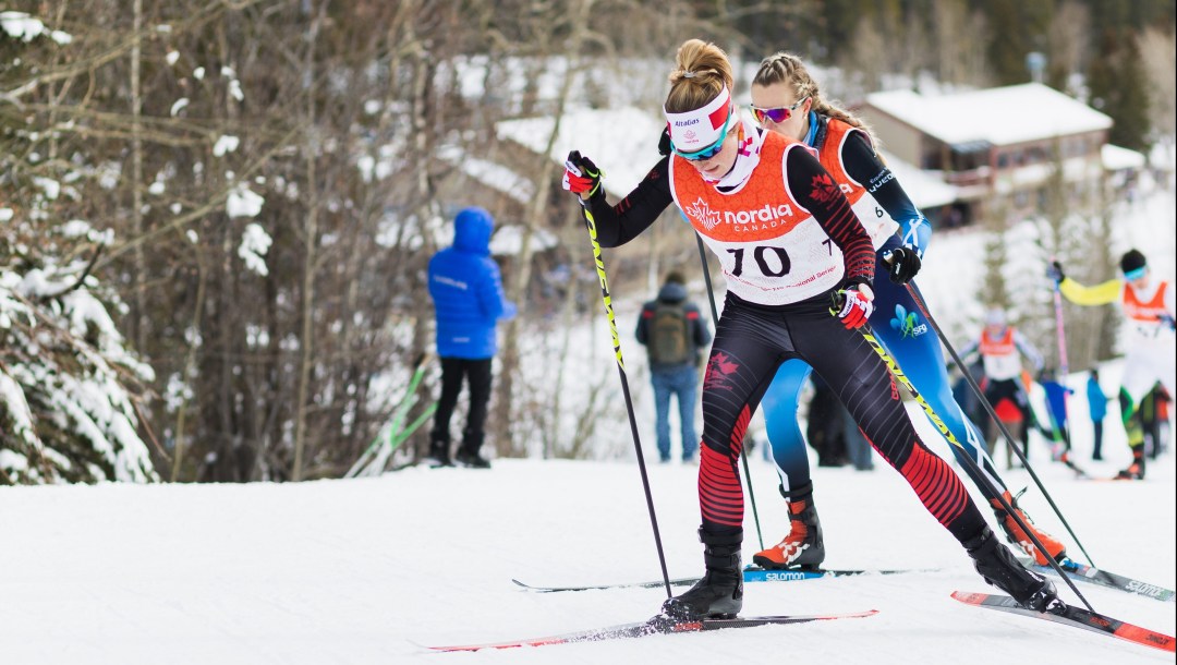 Laura Leclair competes in a cross country skiing race