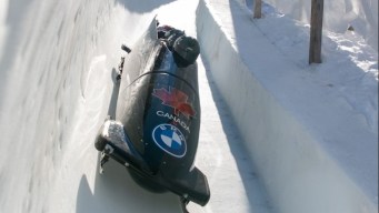 Bobsleigh drives through the natural track in St. Moritz