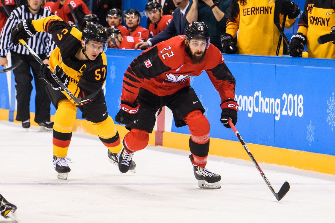Canada forward Eric O'Dell (22) skates during the Men's Hockey Play-offs Semifinals of the PyeongChang 2018 Winter Olympic Games Germany vs Canada at Gangneung Hockey Centre on February 23, 2018 in Gangneung, South Korea.