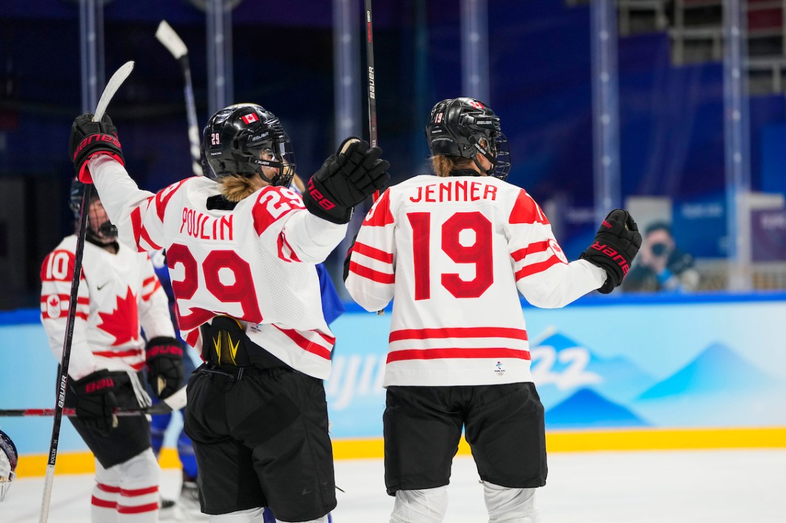Brianne Jenner #19 of Team Canada celebrates her goal against the United States of America