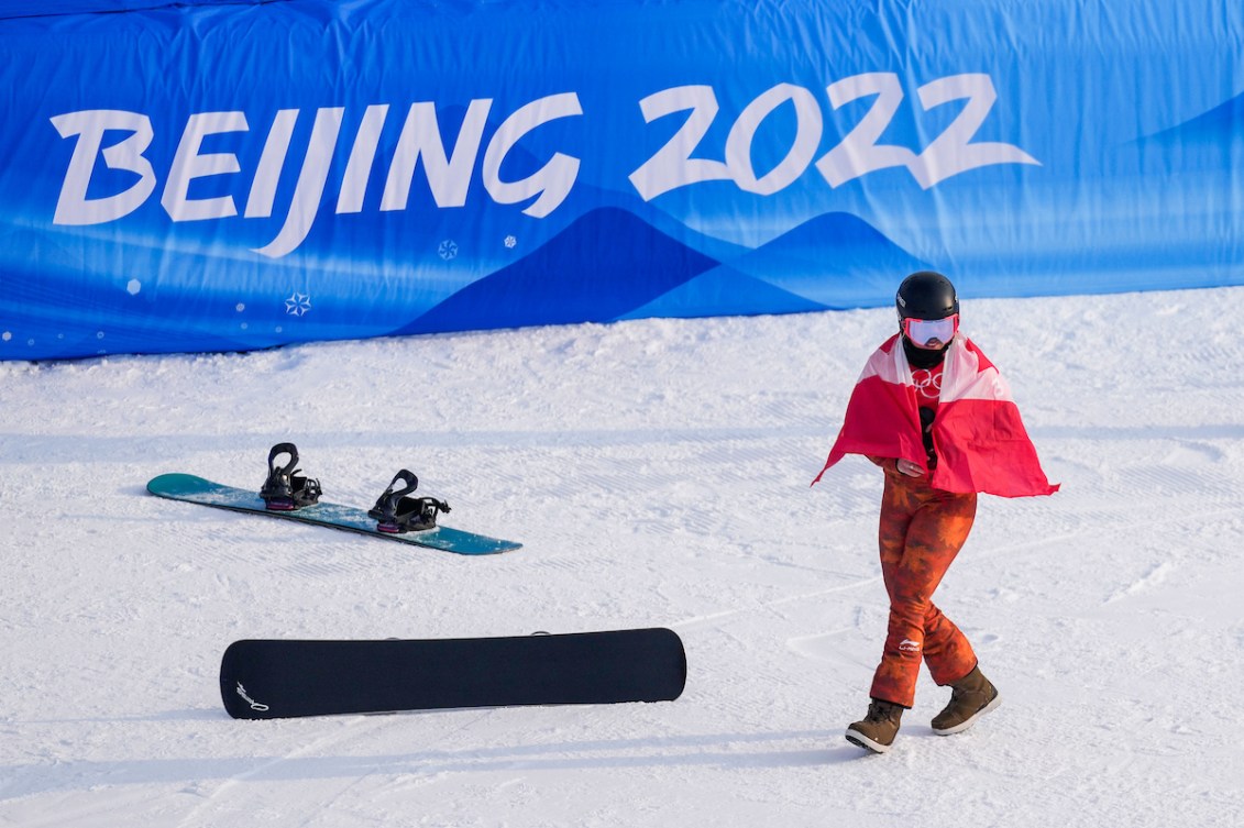 Team Canada snowboarder Meryeta O’Dine places third in the women’s snowboard cross fina