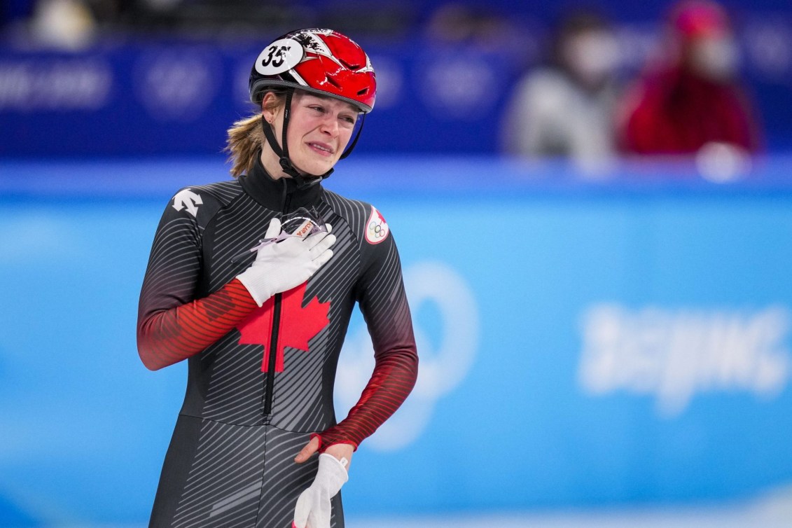 Kim Boutin reacts to winning bronze