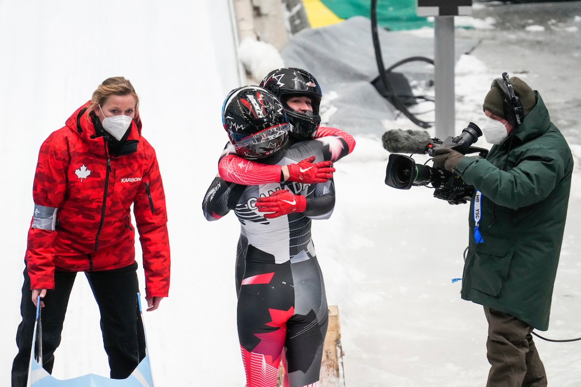 Team Canada’s Christine de Bruin and Kristen Bujnowski compete in the 2-woman bobsleigh event