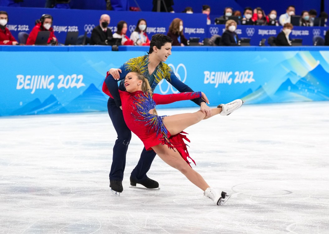 Marjorie Lajoie and Zachary Lagha perform a dance spin 
