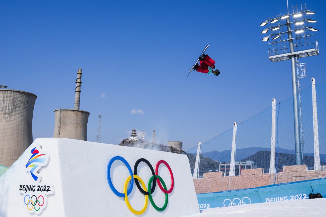 Max Parrot soars above the big air ramp 